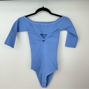 Victor Glemaud Blue Ribbed Cutout Shaping Long Sleeve Bodysuit